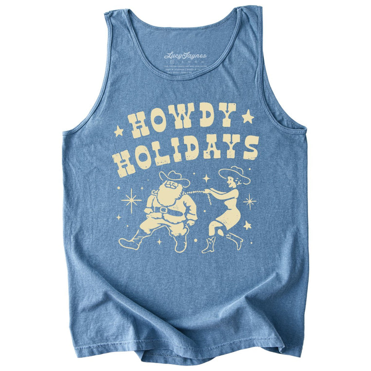 Howdy Holidays Comfort Colors Graphic Tank Top - Blue Jean