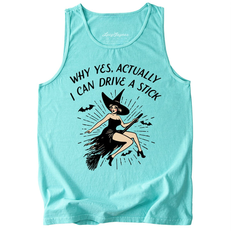 I Can Drive a Stick Comfort Colors Graphic Tank Top - Chalky Mint