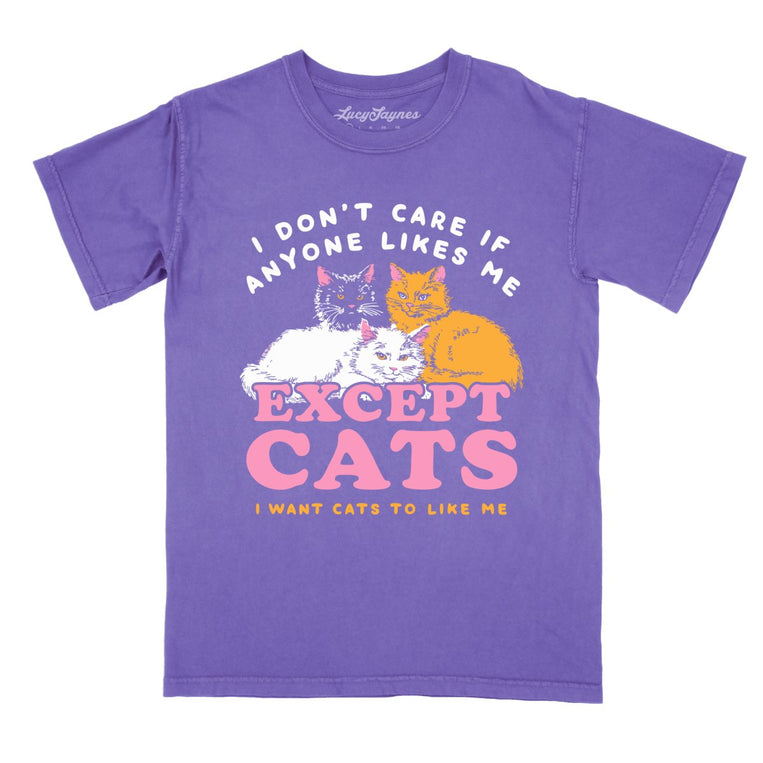 I Don't Care If Anyone Likes Me Except Cats - Violet - Comfort Colors Tee