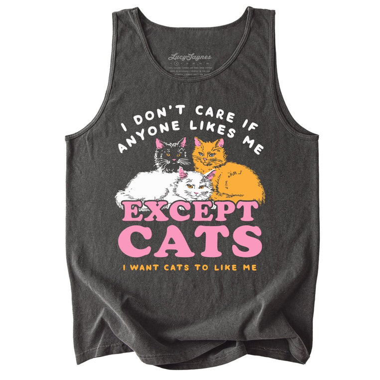 I Don't Care If Anyone Likes Me Except Cats Comfort Colors Graphic Tank Top - Pepper