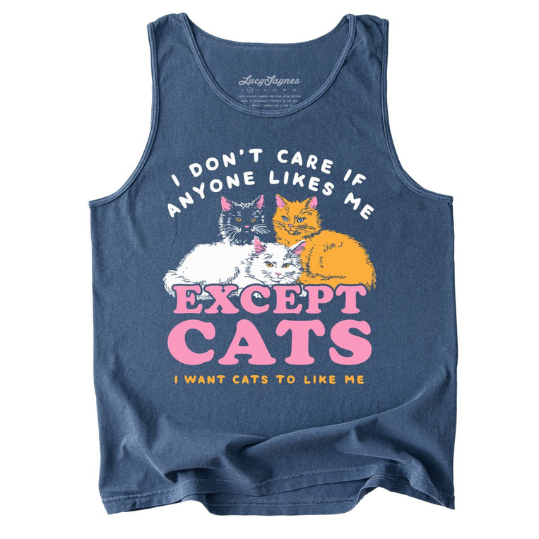I Don't Care If Anyone Likes Me Except Cats Comfort Colors Graphic Tank Top - Denim