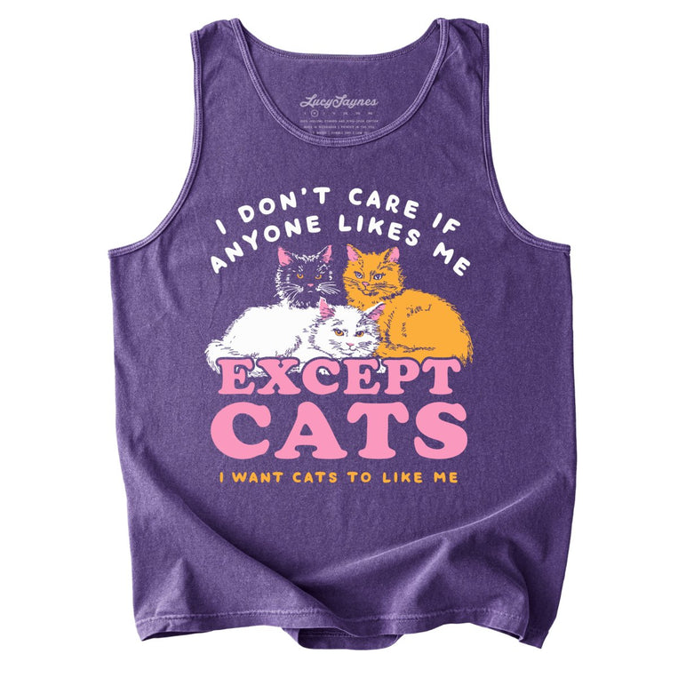 I Don't Care If Anyone Likes Me Except Cats Comfort Colors Graphic Tank Top - Grape