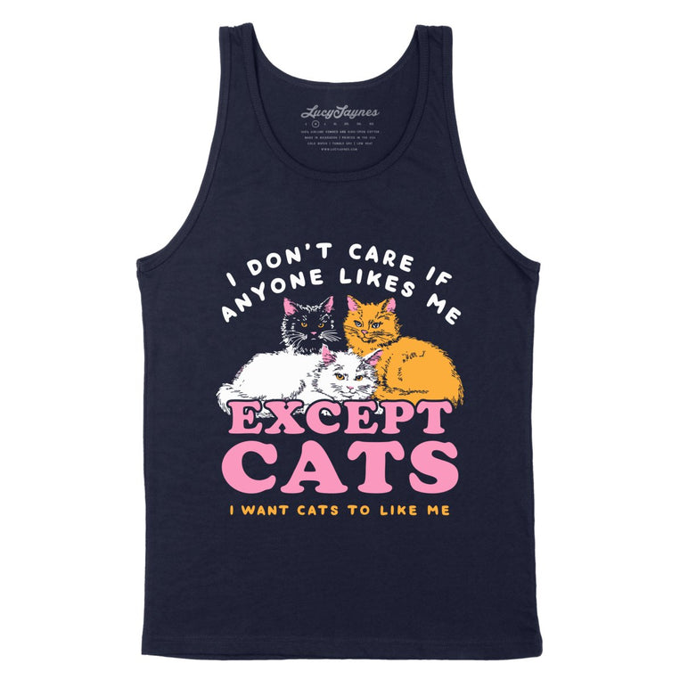I Don't Care If Anyone Likes Me Except Cats - Navy - Unisex Tank Top