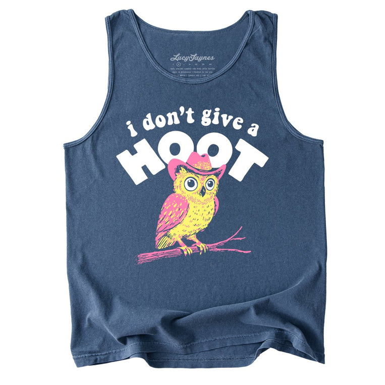 I Don't Give A Hoot Comfort Colors Graphic Tank Top - Denim