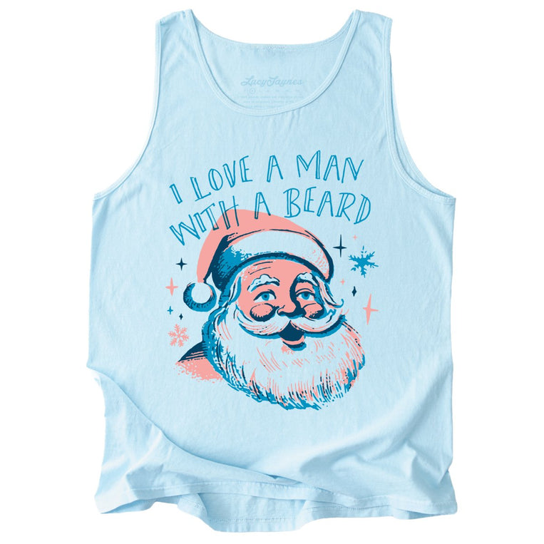 I Love a Man With a Beard Comfort Colors Graphic Tank Top - Chambray