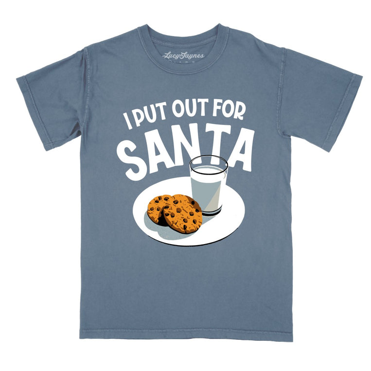 I Put Out For Santa Comfort Colors Graphic Tee - Blue Jean