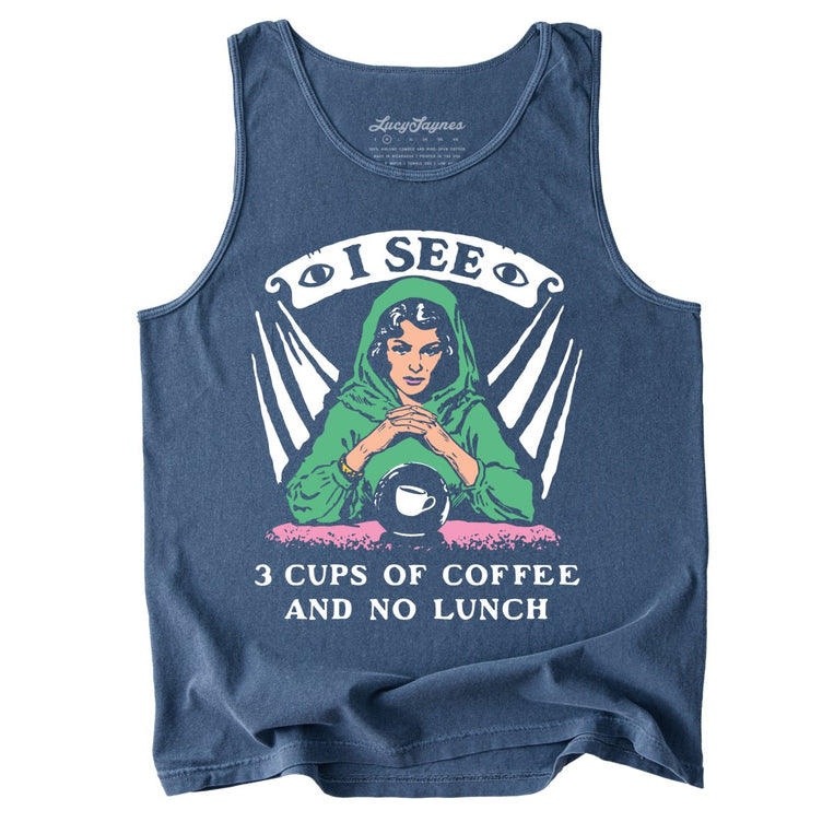 I See Three Cups Of Coffee And No Lunch - Denim - Tank Top
