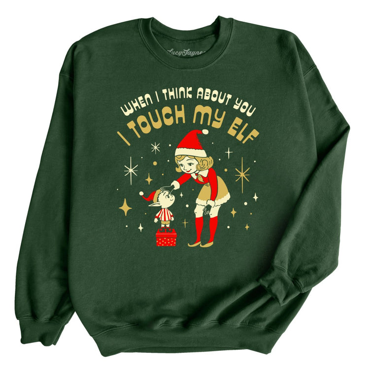 I Touch My Elf - Forest Green - Front