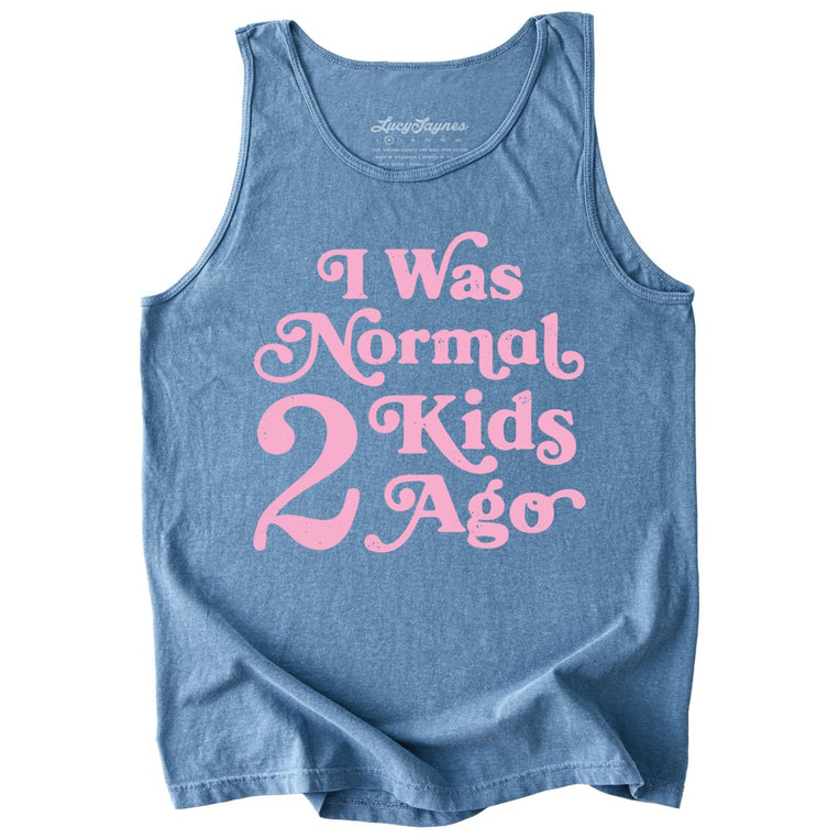 I Was Normal 2 Kids Ago Comfort Colors Graphic Tank Top - Blue Jean