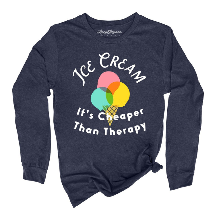 Ice Cream Cheaper Than Therapy - Heather Navy - Full Front
