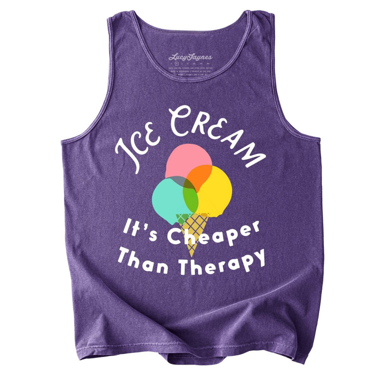 Ice Cream Cheaper Than Therapy Comfort Colors Graphic Tank Top - Grape