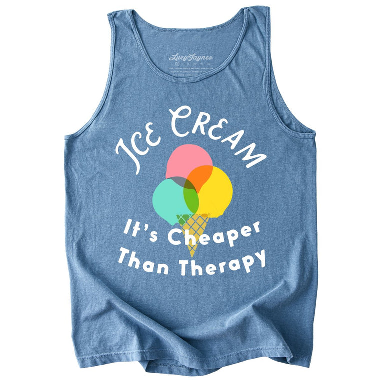 Ice Cream Cheaper Than Therapy Comfort Colors Graphic Tank Top - Blue Jean