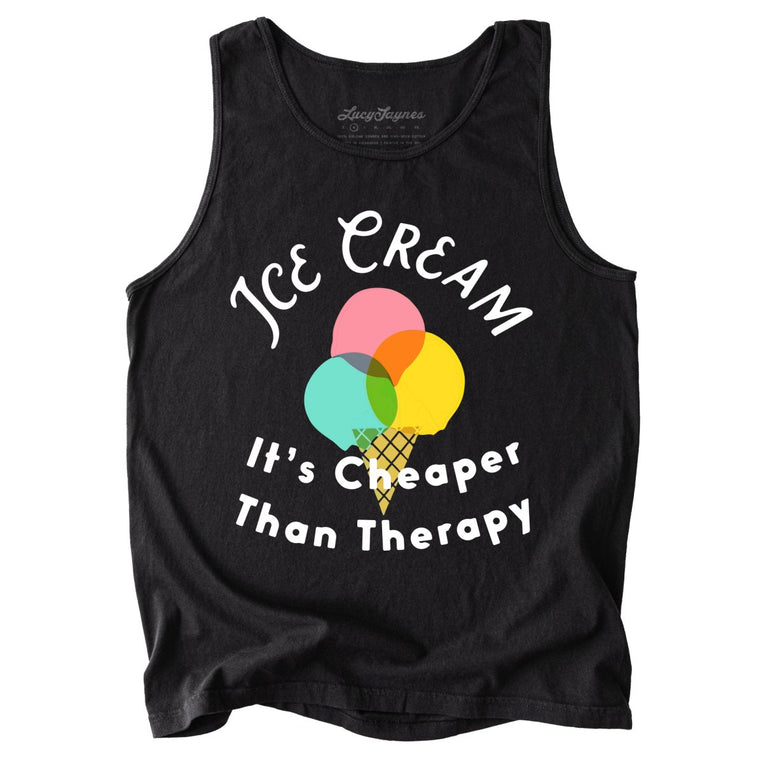 Ice Cream Cheaper Than Therapy Comfort Colors Graphic Tank Top - Black