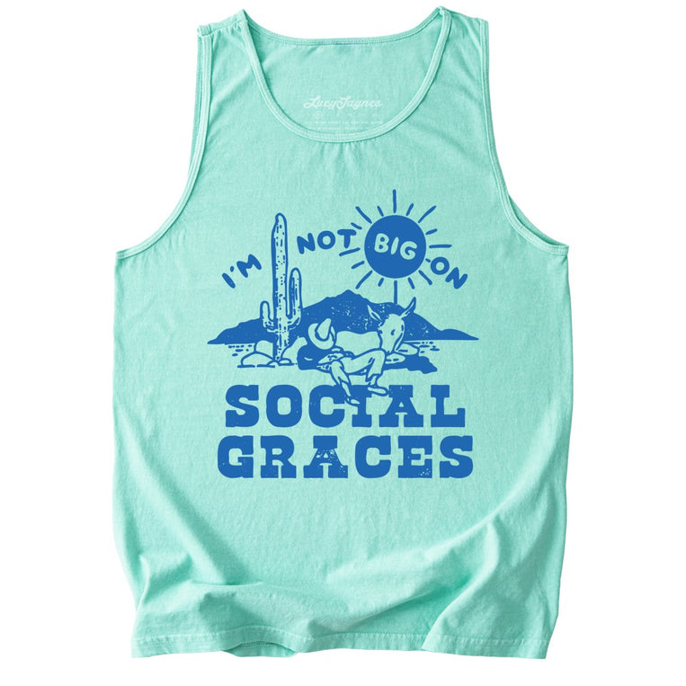 I'm Not Big on Social Graces Comfort Colors Graphic Tank Top - Island Reef