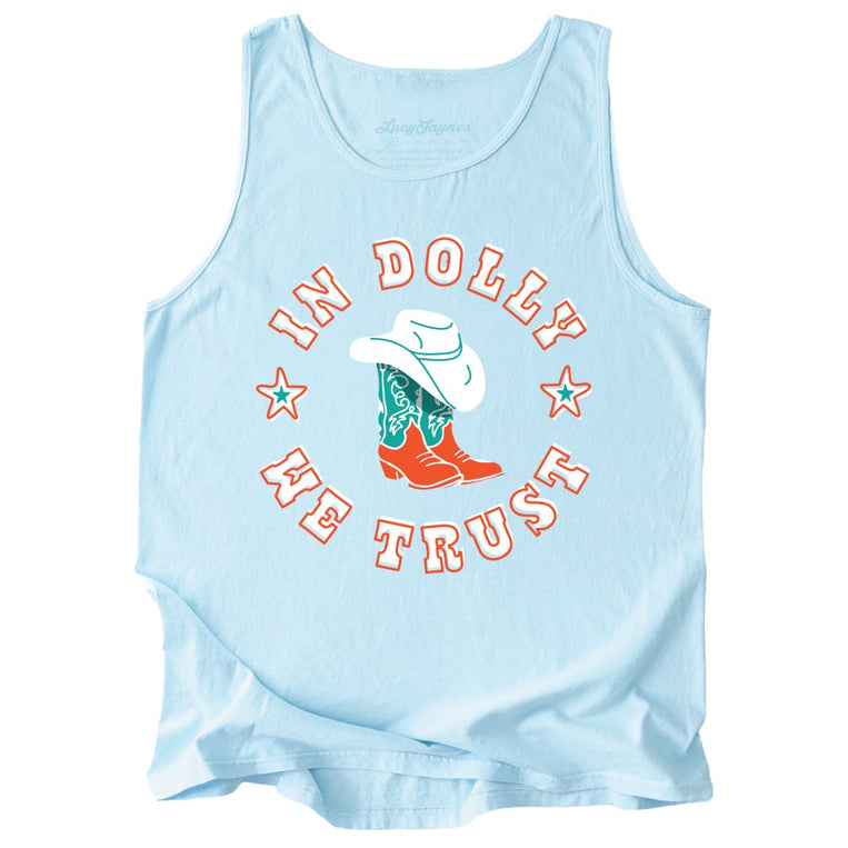 In Dolly We Trust Comfort Colors Graphic Tank Top - Chambray