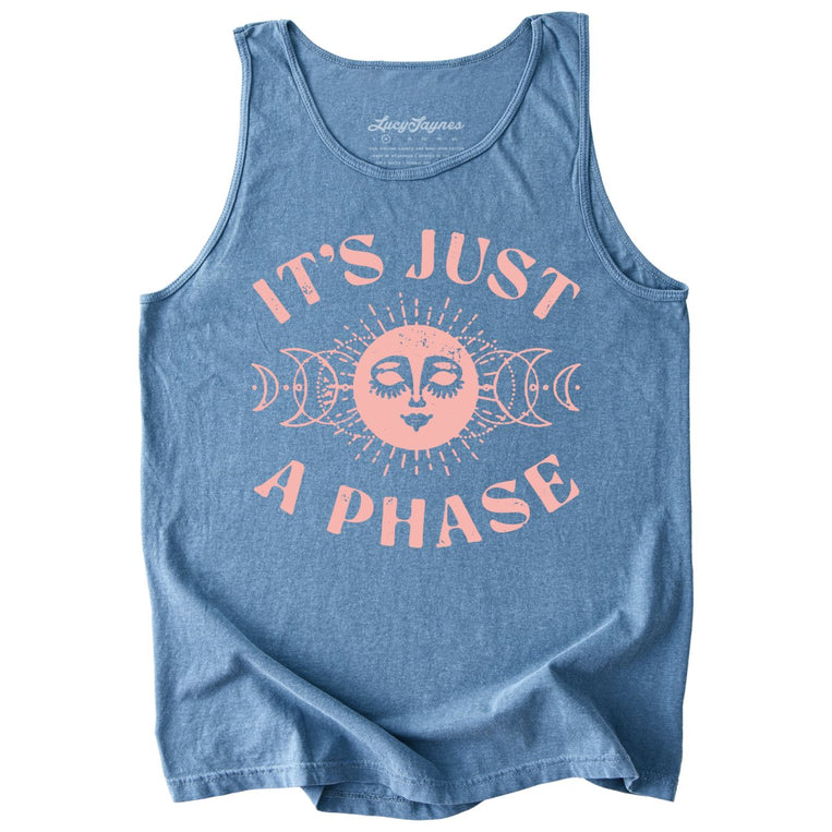 It's Just A Phase Comfort Colors Graphic Tank Top - Blue Jean