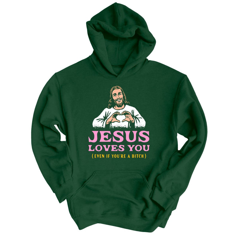 Jesus Loves You - Forest Green - Unisex Hoodie