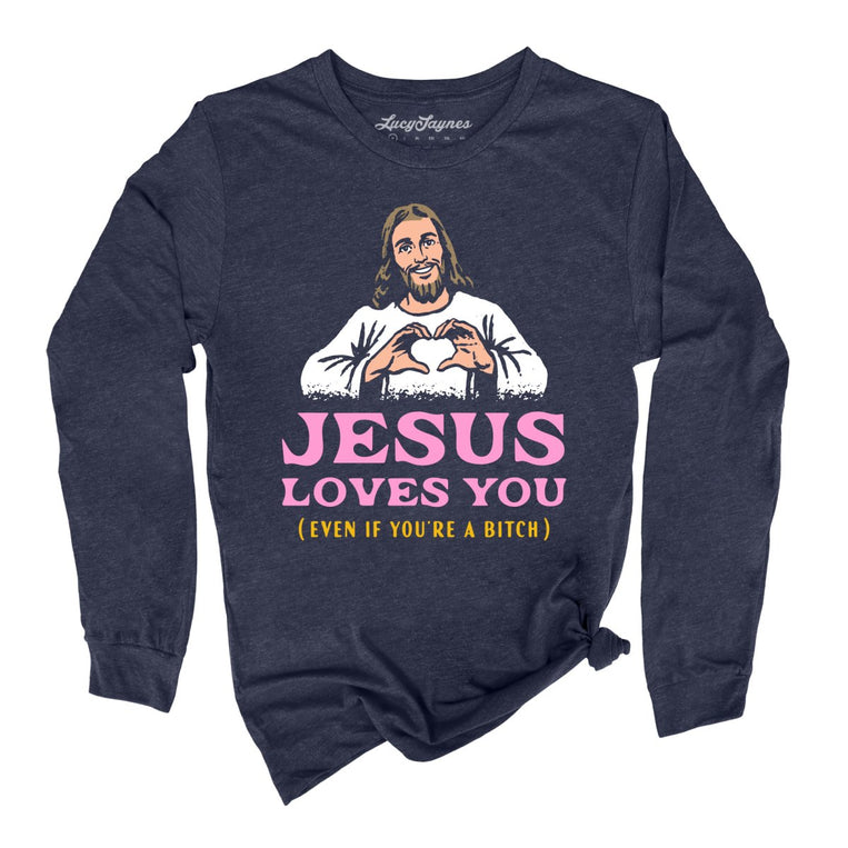 Jesus Loves You - Heather Navy - Unisex Long Sleeve T-Shirt