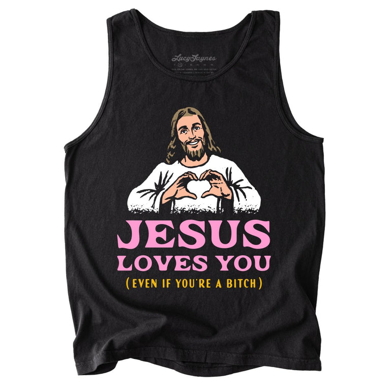 Jesus Loves You Comfort Colors Graphic Tank Top - Black