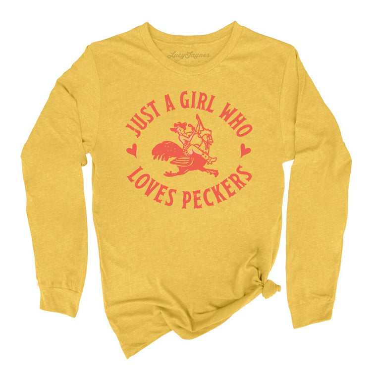 Just a Girl Who Loves Peckers - Heather Yellow Gold - Full Front