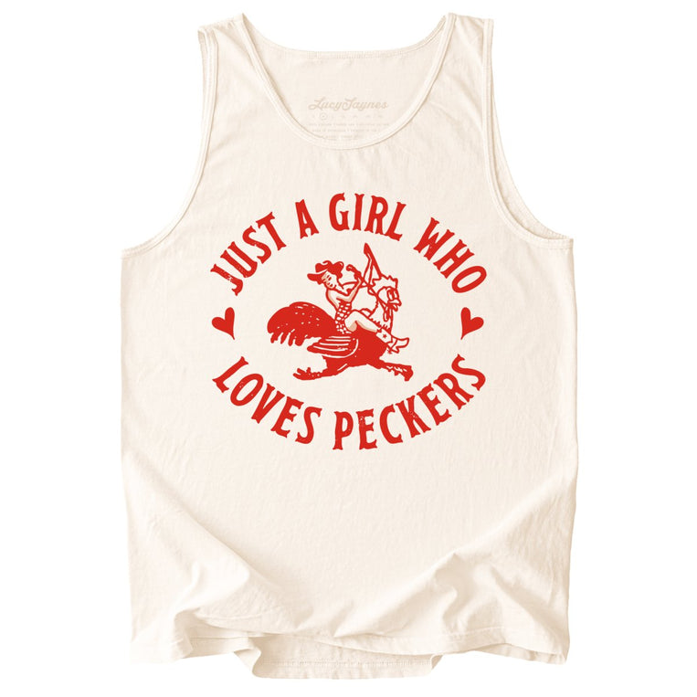 Just a Girl Who Loves Peckers Comfort Colors Graphic Tank Top - Ivory