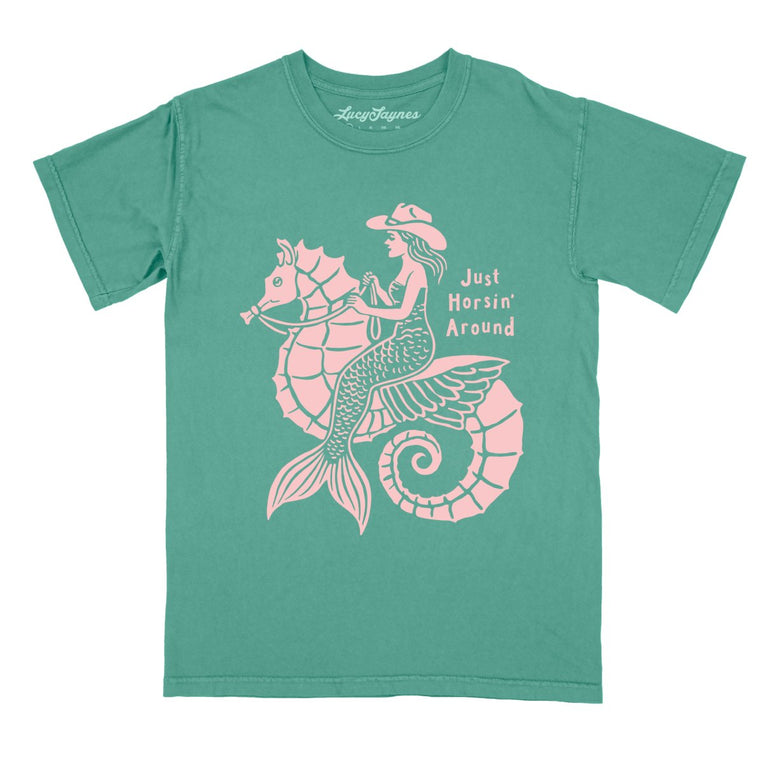 Just Horsin' Around Comfort Colors Graphic Tee - Light Green