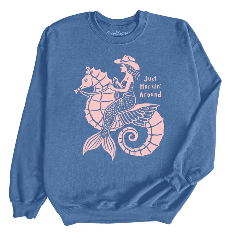 Just Horsin' Around Graphic Sweatshirt - Indigo Blue