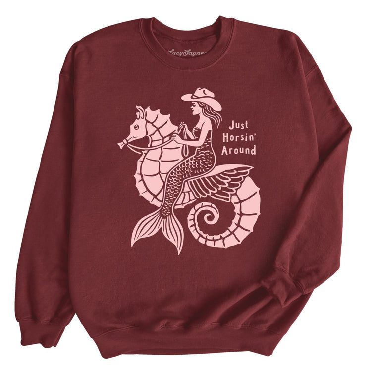 Just Horsin' Around Graphic Sweatshirt - Maroon