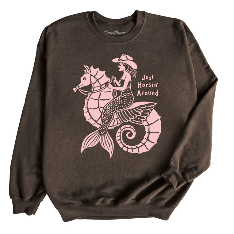 Just Horsin' Around Graphic Sweatshirt - Dark Chocolate