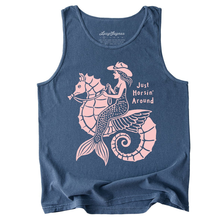 Just Horsin' Around Comfort Colors Graphic Tank Top - Denim