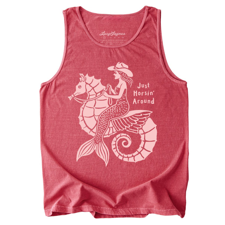 Just Horsin' Around Comfort Colors Graphic Tank Top - Crimson