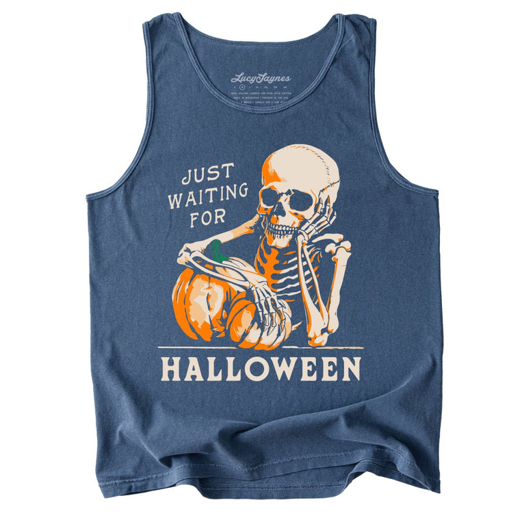 Just Waiting For Halloween Comfort Colors Graphic Tank Top - Denim