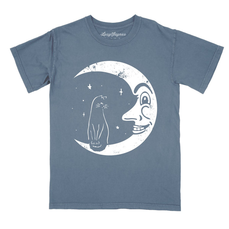 Kitty On The Moon - Blue Jean - Comfort Colors Tee