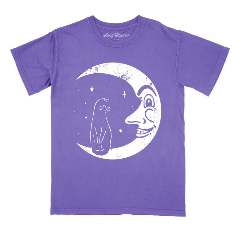 Kitty On The Moon - Violet - Comfort Colors Tee