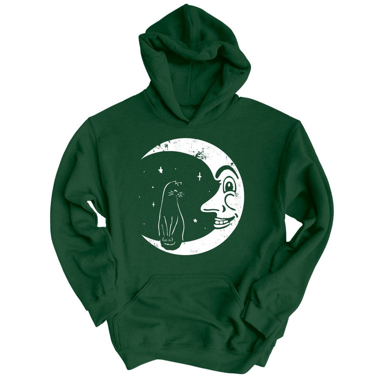 Kitty On The Moon - Forest Green - Unisex Hoodie