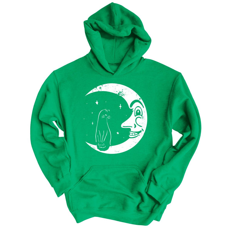 Kitty On The Moon - Irish Green - Unisex Hoodie