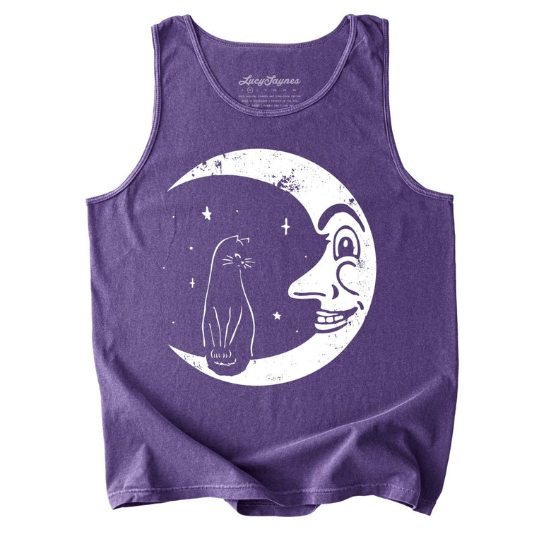 Kitty On The Moon Comfort Colors Graphic Tank Top - Grape