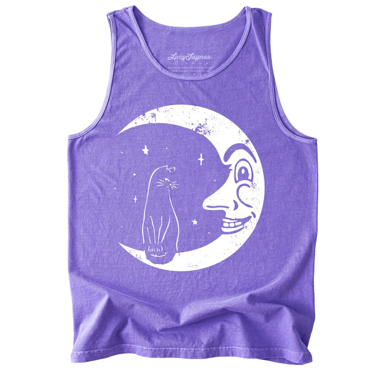 Kitty On The Moon Comfort Colors Graphic Tank Top - Violet