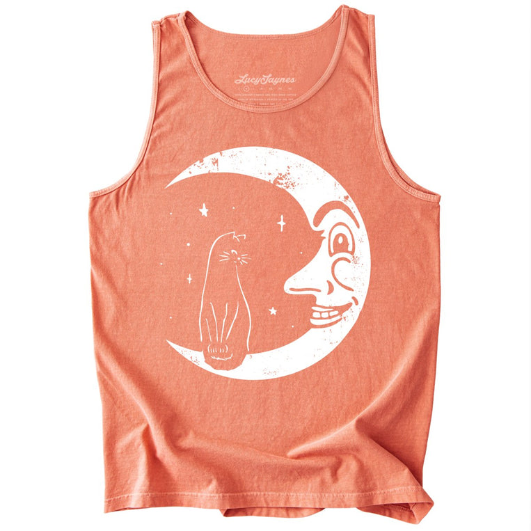 Kitty On The Moon Comfort Colors Graphic Tank Top - Terracotta