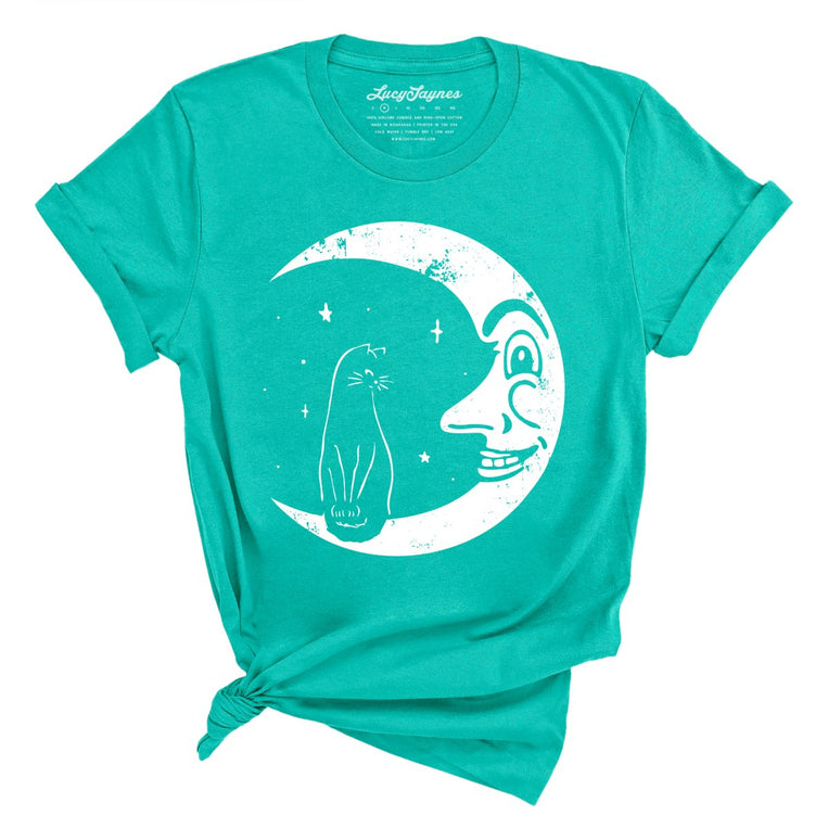 Kitty On The Moon - Teal - Unisex T-Shirt