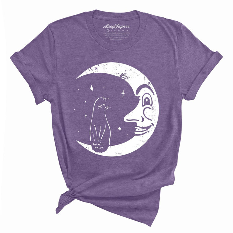 Kitty On The Moon - Heather Purple - Unisex T-Shirt