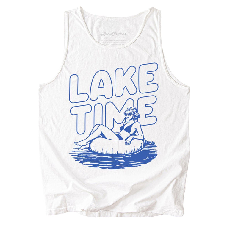 Lake Time Comfort Colors Graphic Tank Top - White