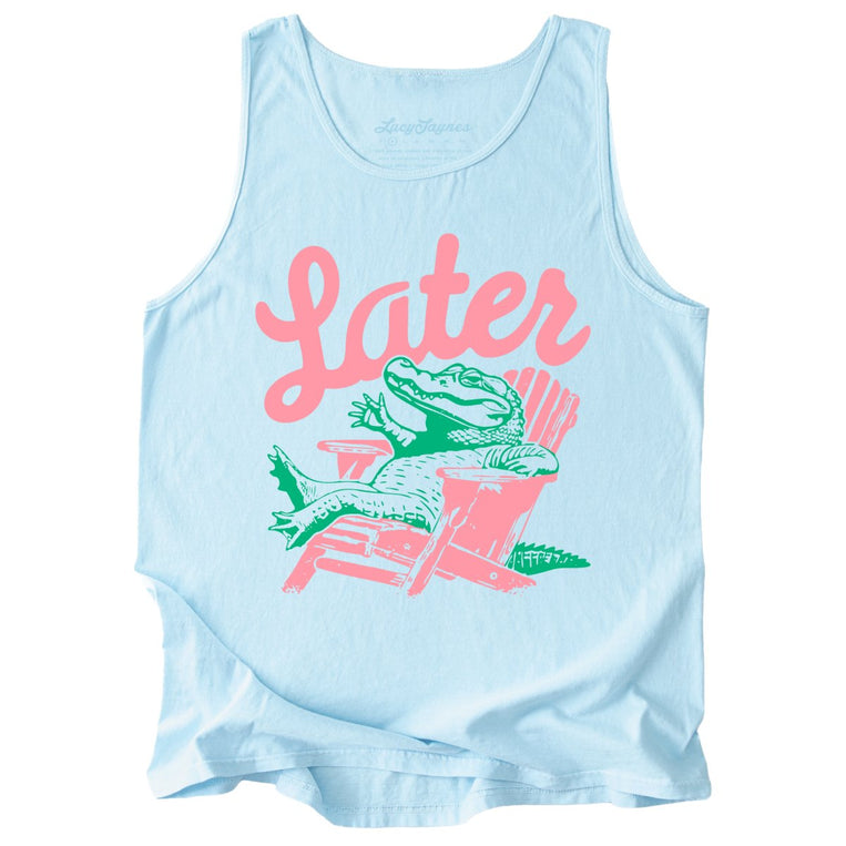 Later Alligator Comfort Colors Graphic Tank Top - Chambray
