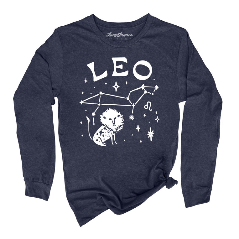 Leo - Heather Navy - Unisex Long Sleeve T-Shirt