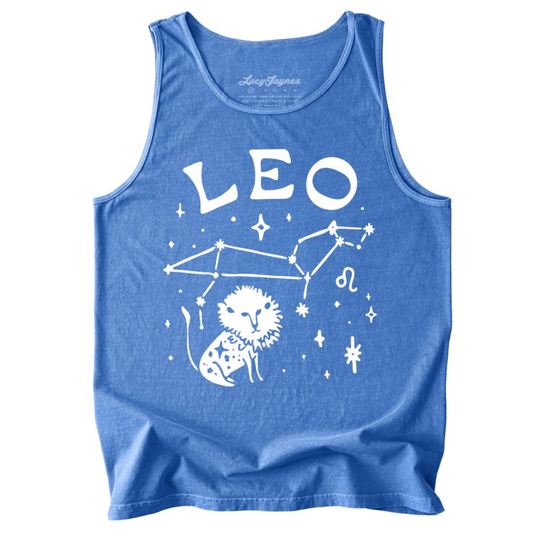 Leo Comfort Colors Graphic Tank Top - Flo Blue