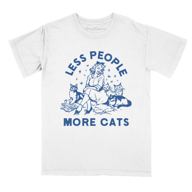 Less People More Cats Comfort Colors Graphic Tee - White