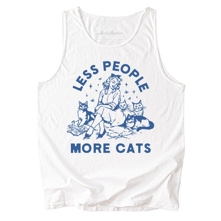 Less People More Cats Comfort Colors Graphic Tank Top - White