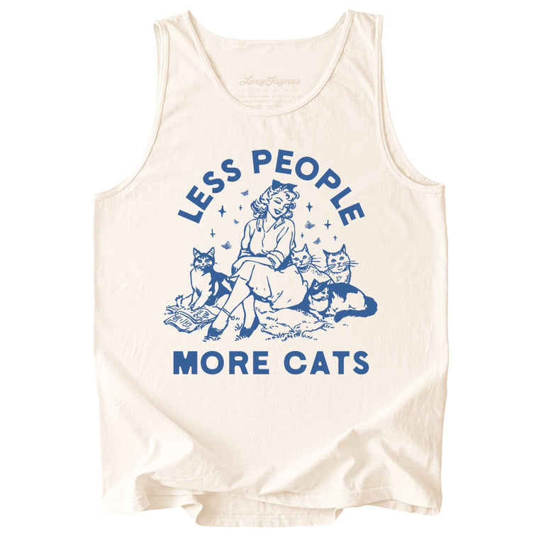 Less People More Cats Comfort Colors Graphic Tank Top - Ivory