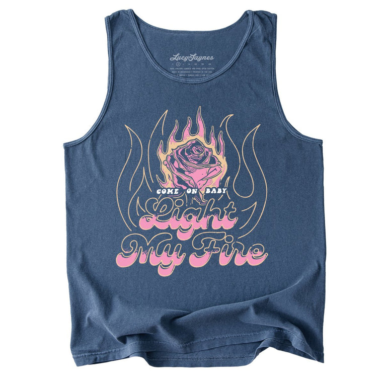 Light My Fire Comfort Colors Graphic Tank Top - Denim
