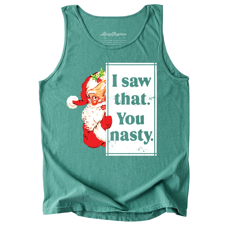 I Saw That You Nasty Comfort Colors Graphic Tank Top - Light Green